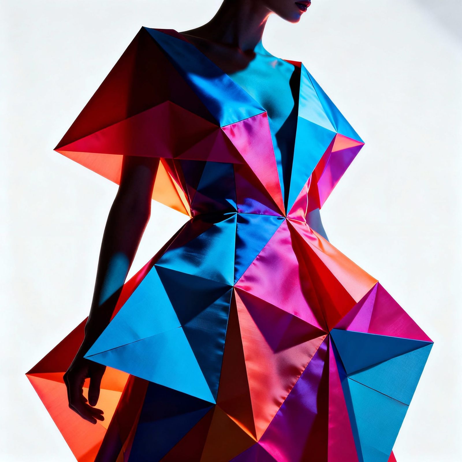 Avant-Garde Origami Silk Dress in Neon Colors