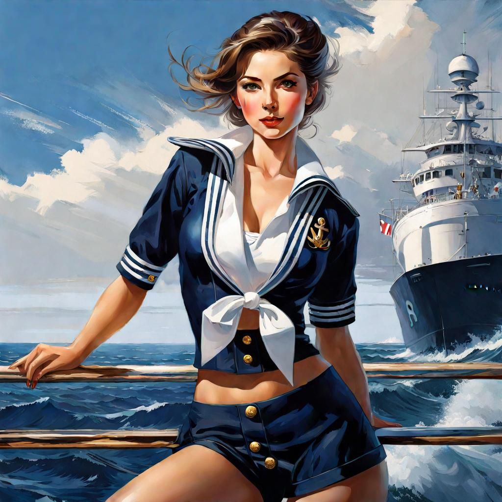 Detailed Portrait of a Beautiful Sailor Woman in Splash Art ...
