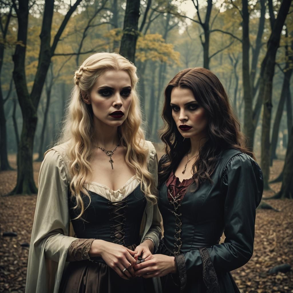 Jealous Brunette Vampiress in Cinematic Film Still