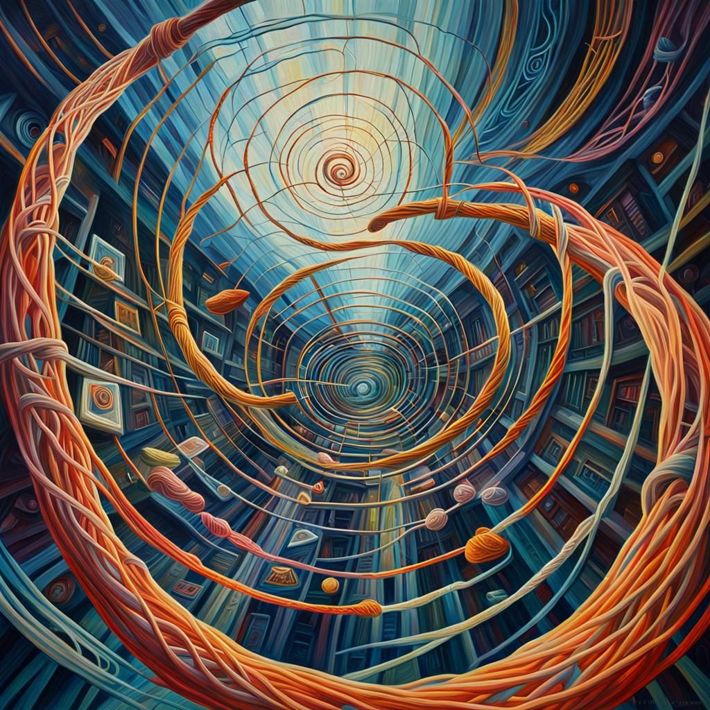 Surreal String Objects in Dreamlike Oil Painting