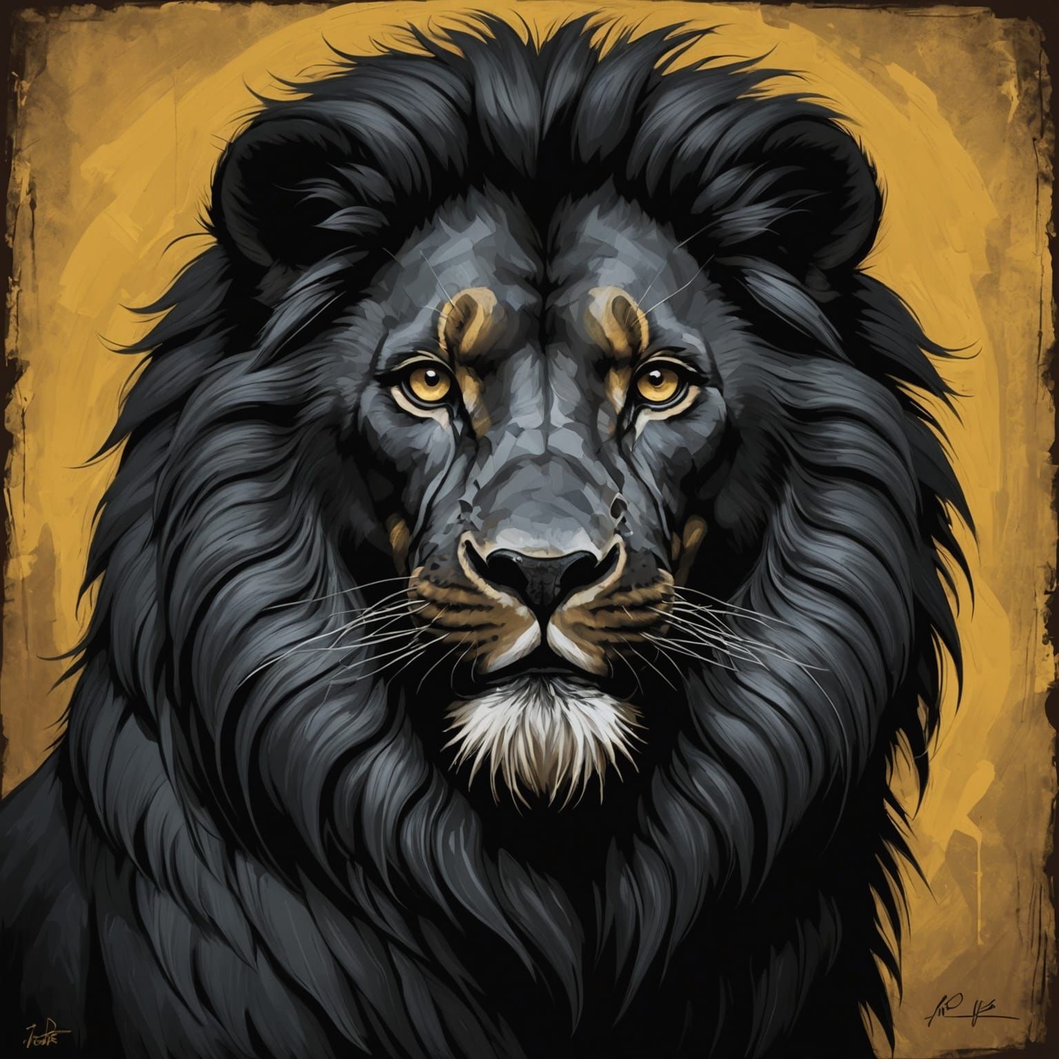 Black Lion in Primitivist Style
