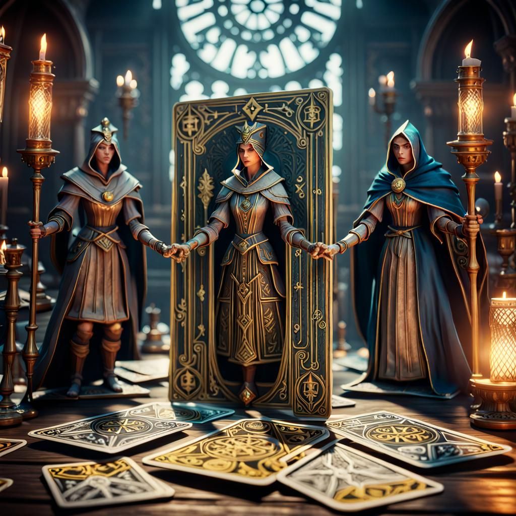 Tarot Card Characters Defusing into Real Life: 3D Render