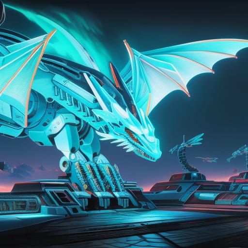 Cyan Mecha-Dragon Battletech Concept Art