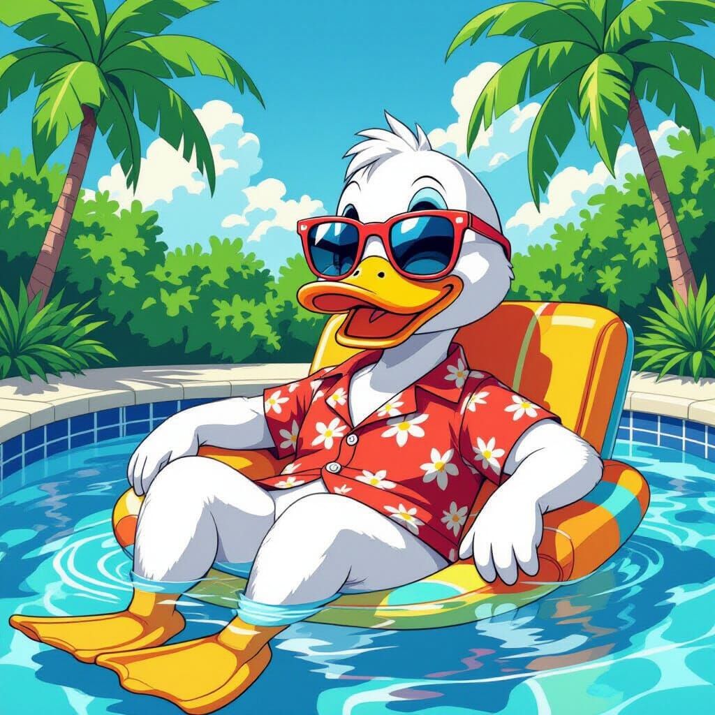 Duck Hunt Lounging Poolside in Pop Art Style