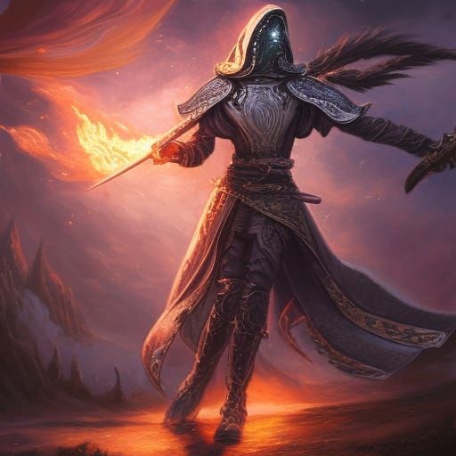 Battle Mage Wielding Fire in Fantasy Art Style