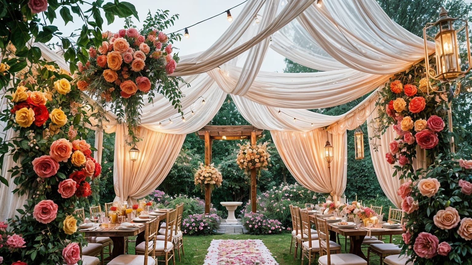 Romantic Wedding Canopy in a Blooming Garden