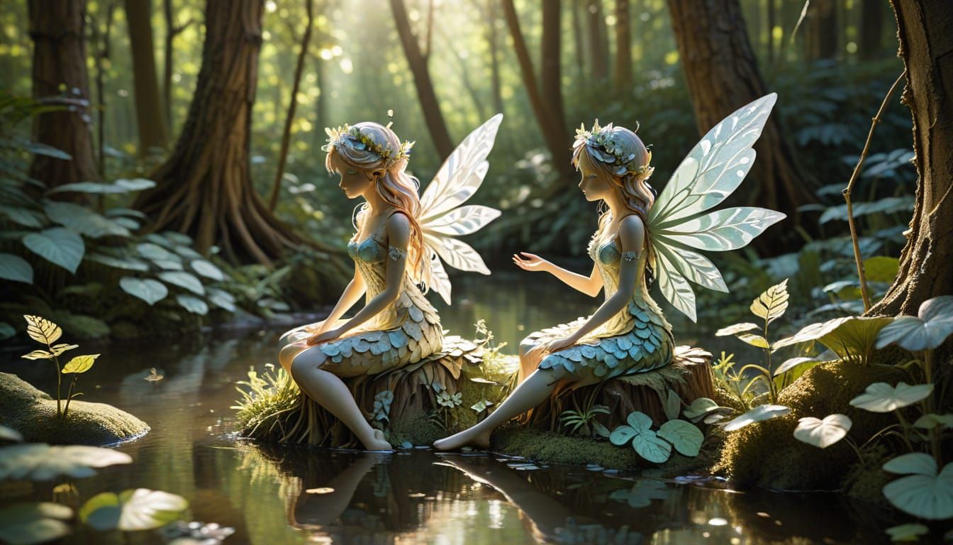 Whimsical Wood Nymph in Enchanted Forest Clearing
