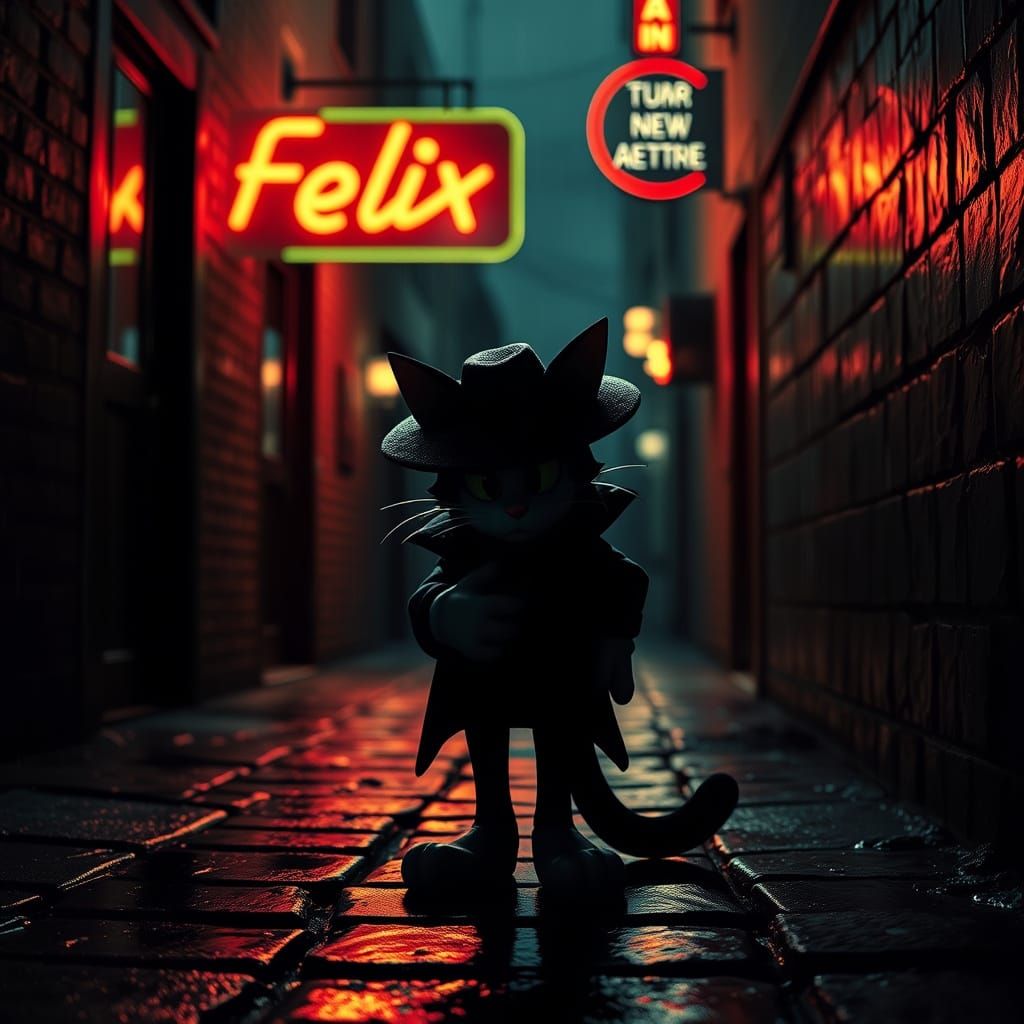 Noir Detective Felix Investigates Shadowy Alley