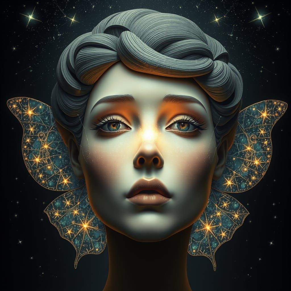 Surrealist Woman with Cubist Shape and Glowing Orb