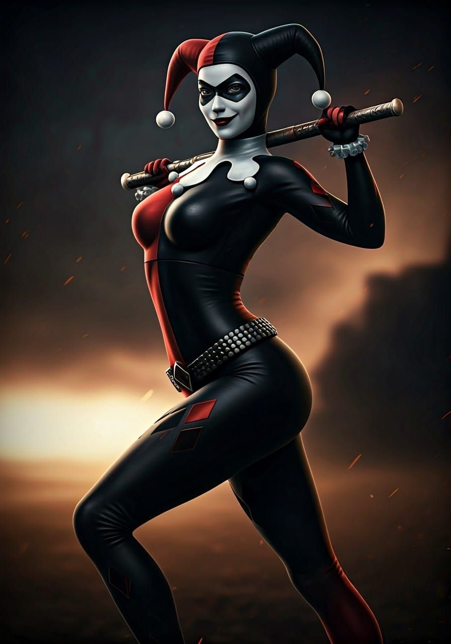 Epic Harley Quinn in Gritty Cinematic Film Still