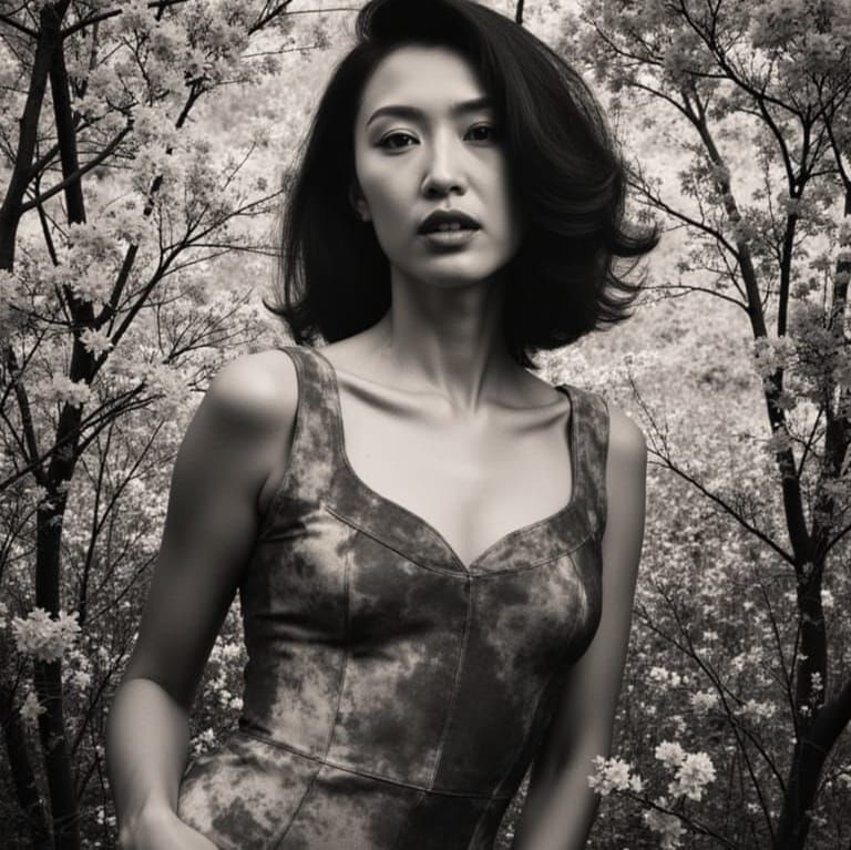 Abstract Pin-Up Figure with Geometric Garden Scene