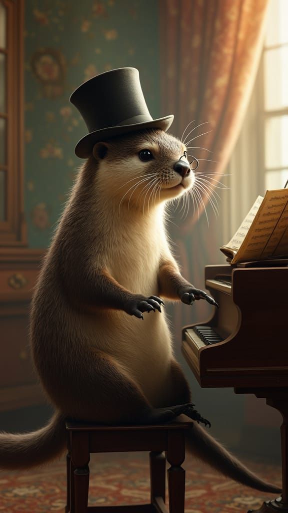 Sophisticated Otter Plays Piano with Style