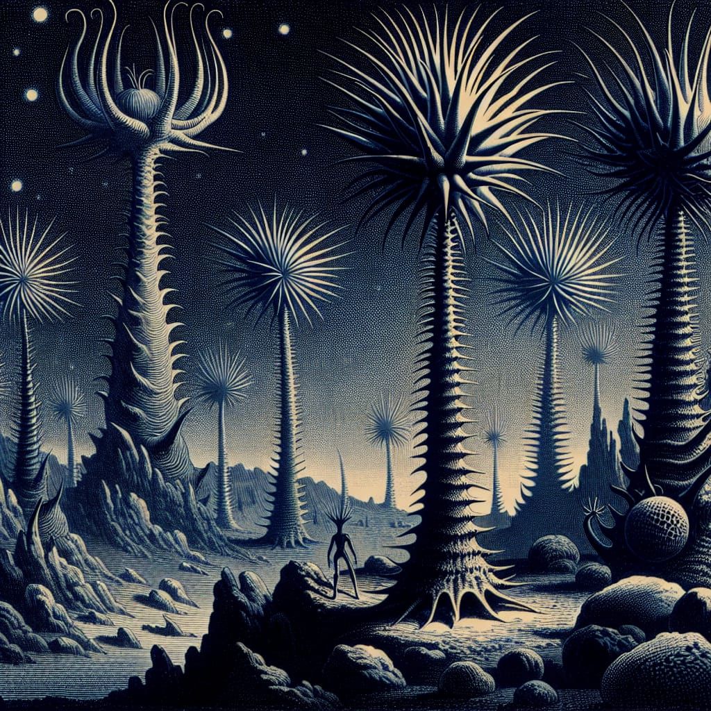 Alien Flora on Stony Ridge in Romantic Style