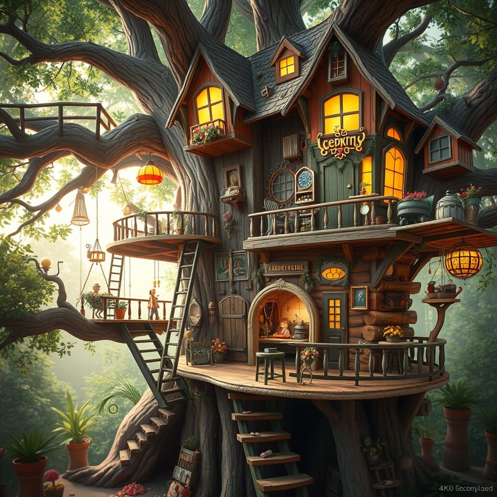 Imaginative Treehouse Wonderland in Whimsical Steampunk Styl...