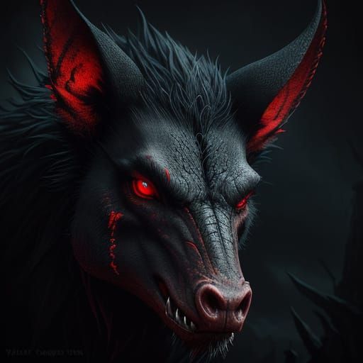 Gothic Aardvark Portrait with Eerie Red Eyes