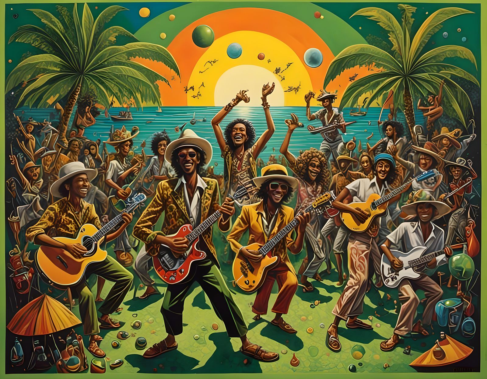 Reggae Band Plays for Dancing Balinese Beach Crowd