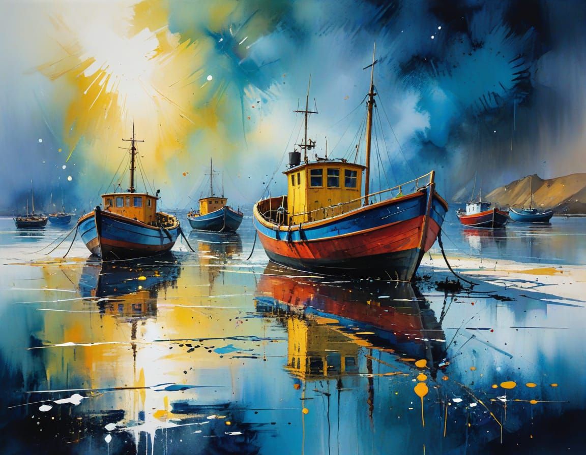 Expressive Harbour Scene in Vibrant Oil Paint