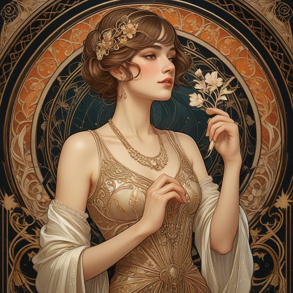 Art Nouveau Woman Prepares for Night Out