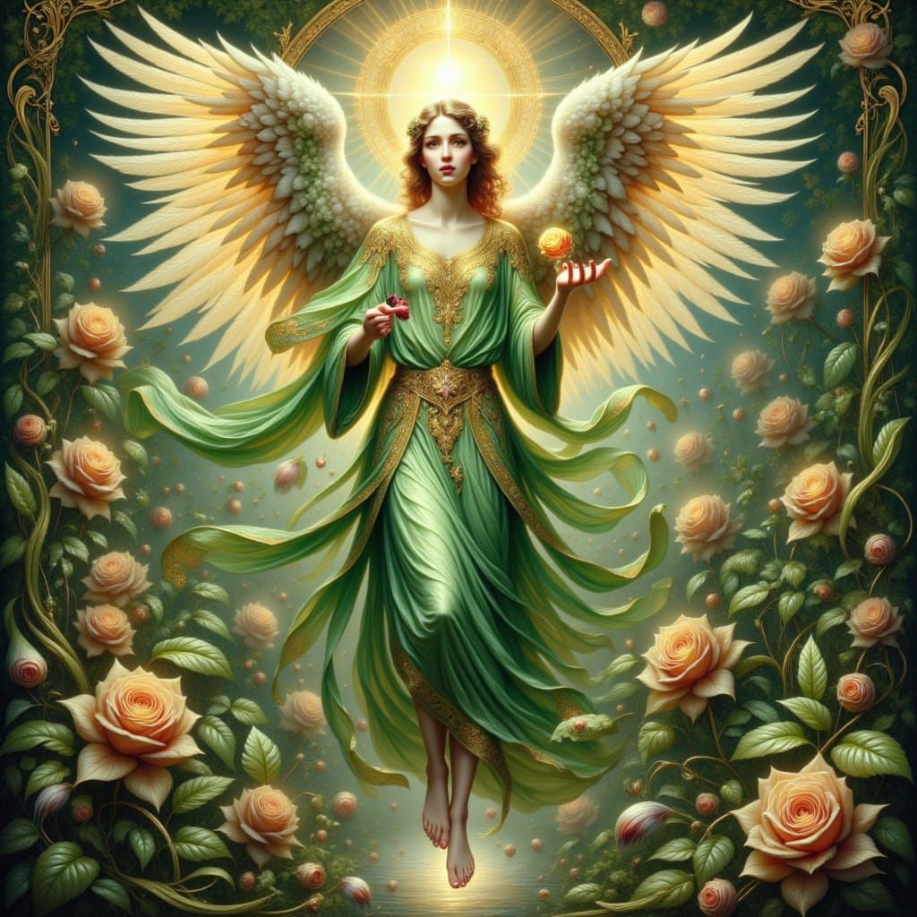 Radiant Fantasy Angel in Art Nouveau Style