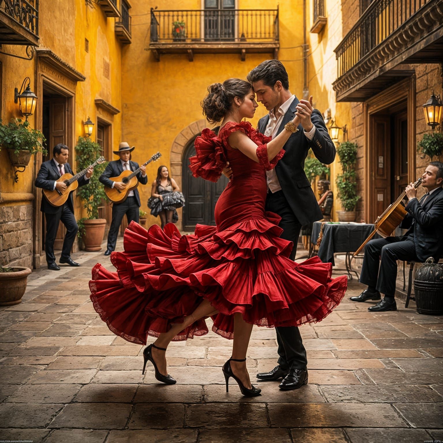 Flamenco Tango Dancers in Retro Style