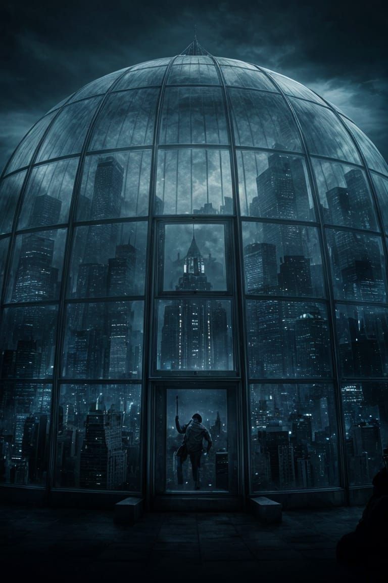 City Encased: A Hyperrealistic Glass Dome Nightmare