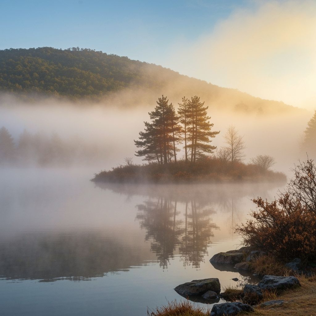 Misty Pond Landscape with Expressive Brushstrokes