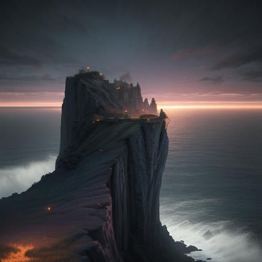 Twilight Cliffside Figure in Detailed Digital Painting