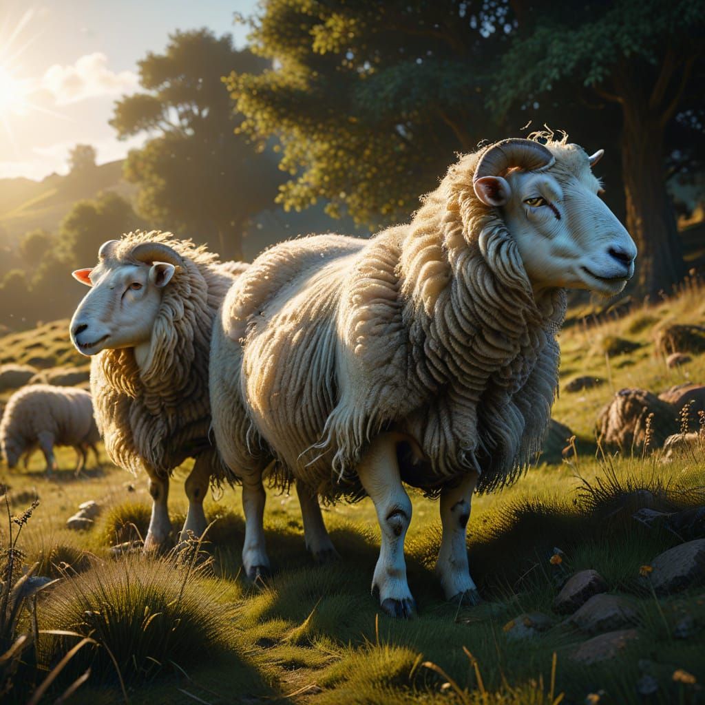 Surreal Countryside Scene with Grazing Sheep in Chiaroscuro ...