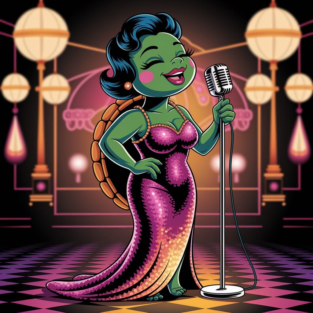 Turtle Lounge Singer in Vegas, Digital Art