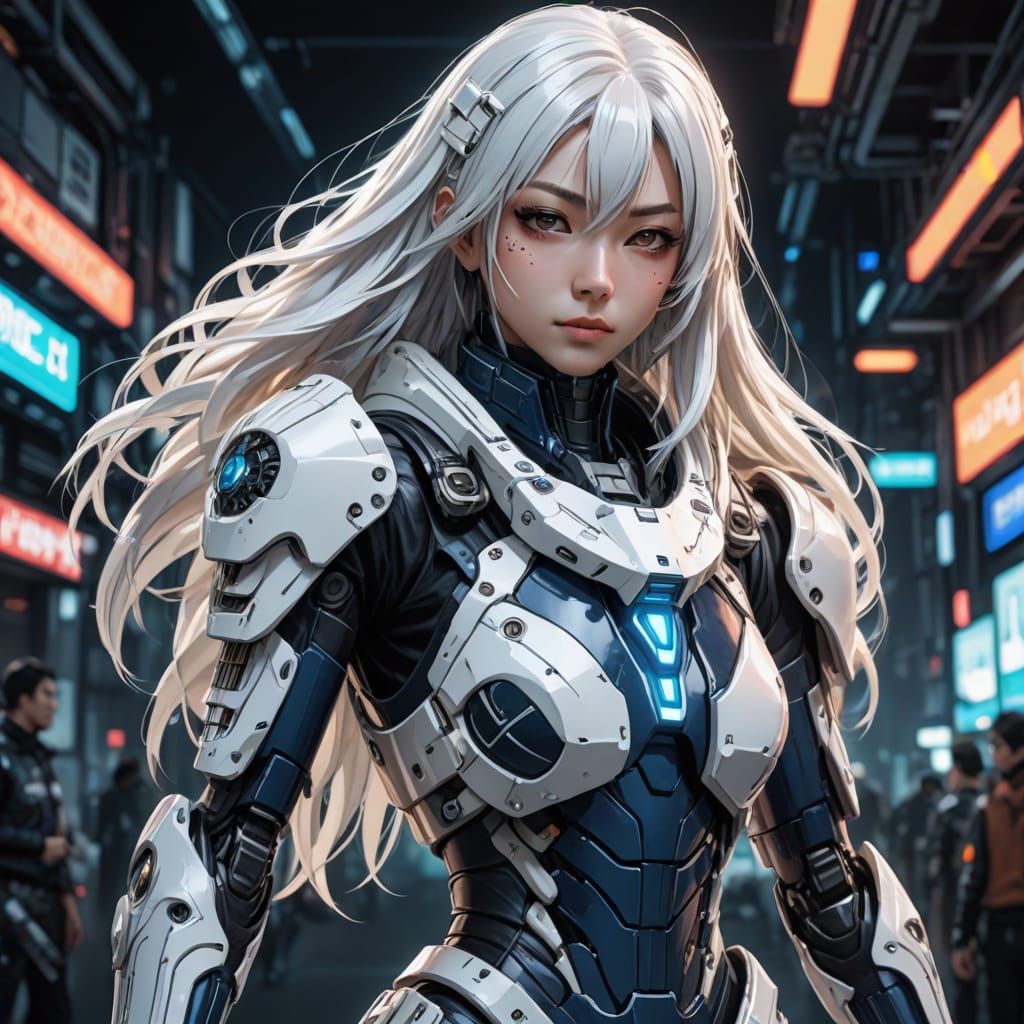 Noctera Prime: Cel-Shaded Anime Goddess in Futuristic Armor