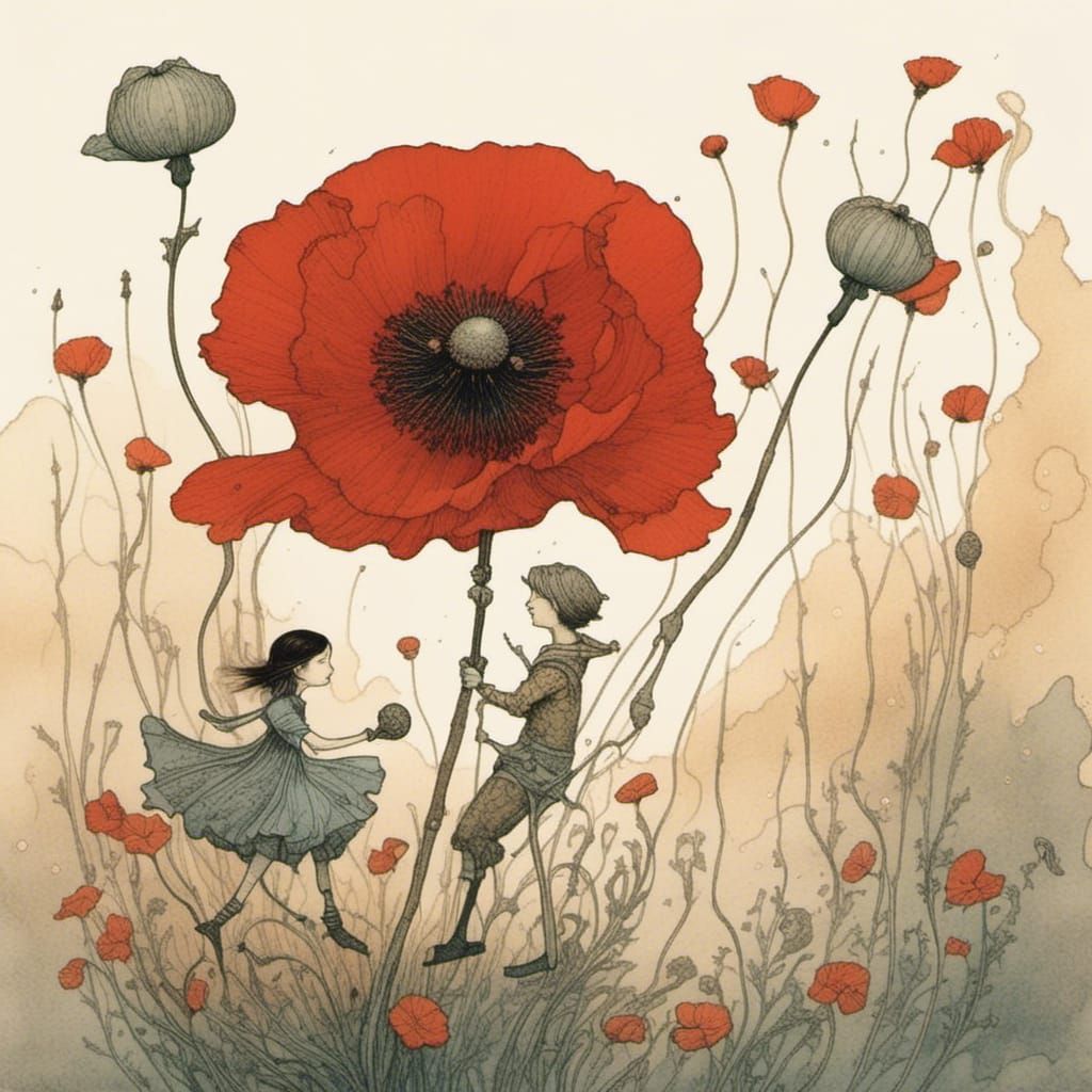 Whimsical Poppy Blossom Illustration