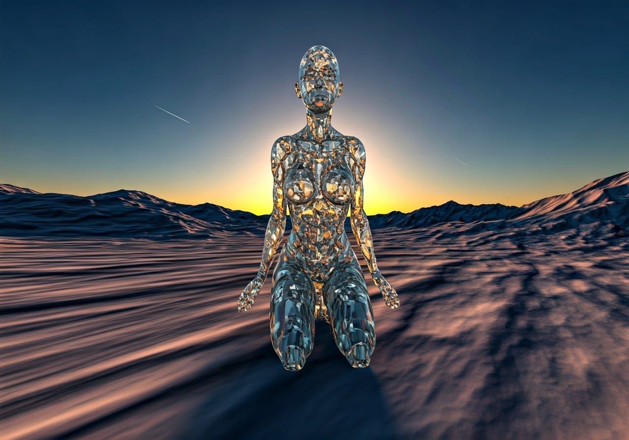 crystal rock female humanoid enjoying the morning light of d...