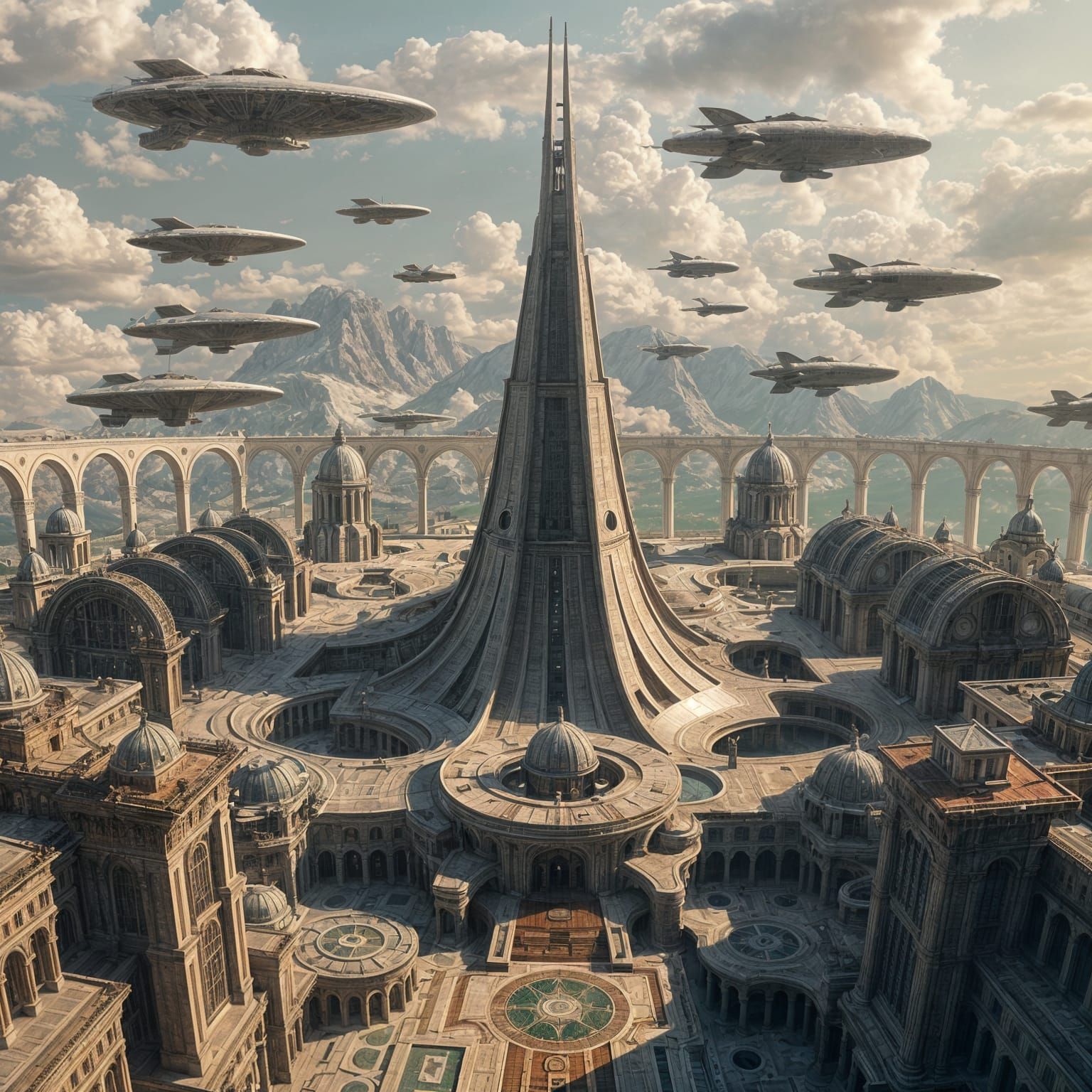 Aerial View of Futuristic Research Center