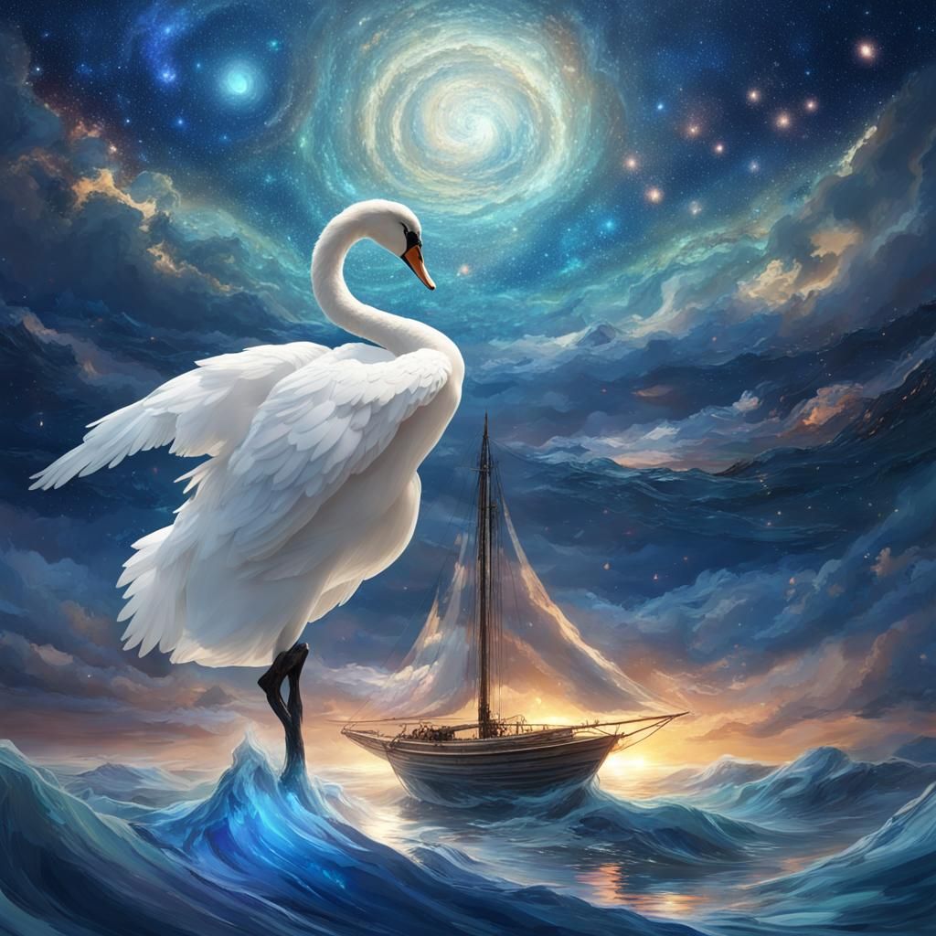 Gems Sailing on Starry Ocean at Dawn