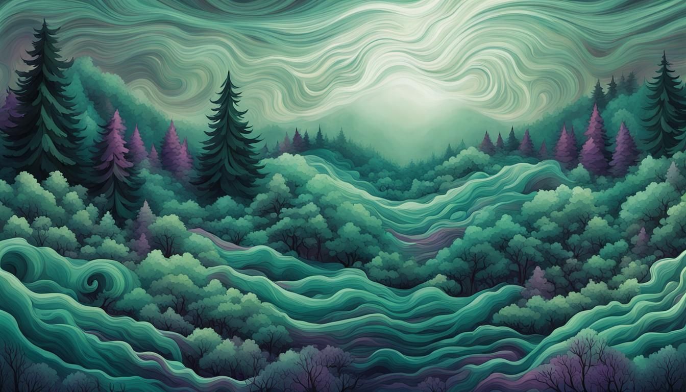 Colorful Teal Trees in a Fantasy Landscape