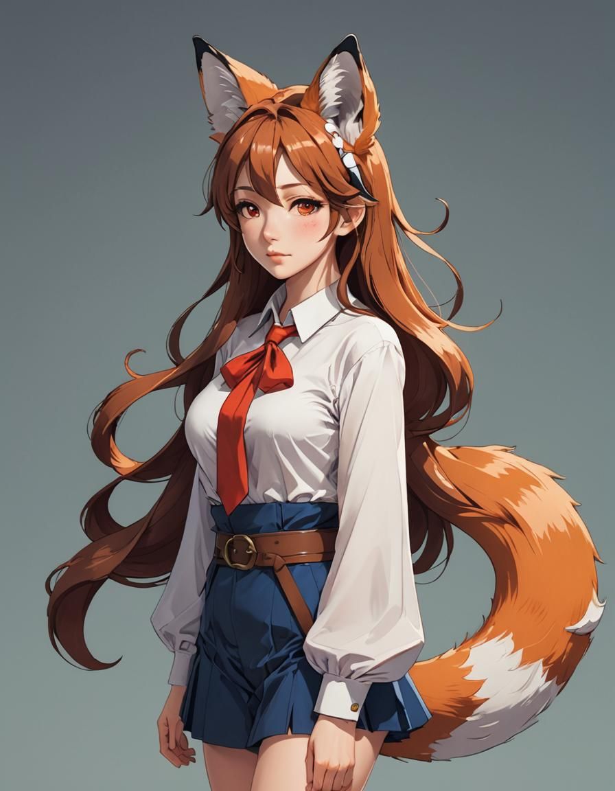 Anime Woman with Fox Features in Cel-Shaded Style