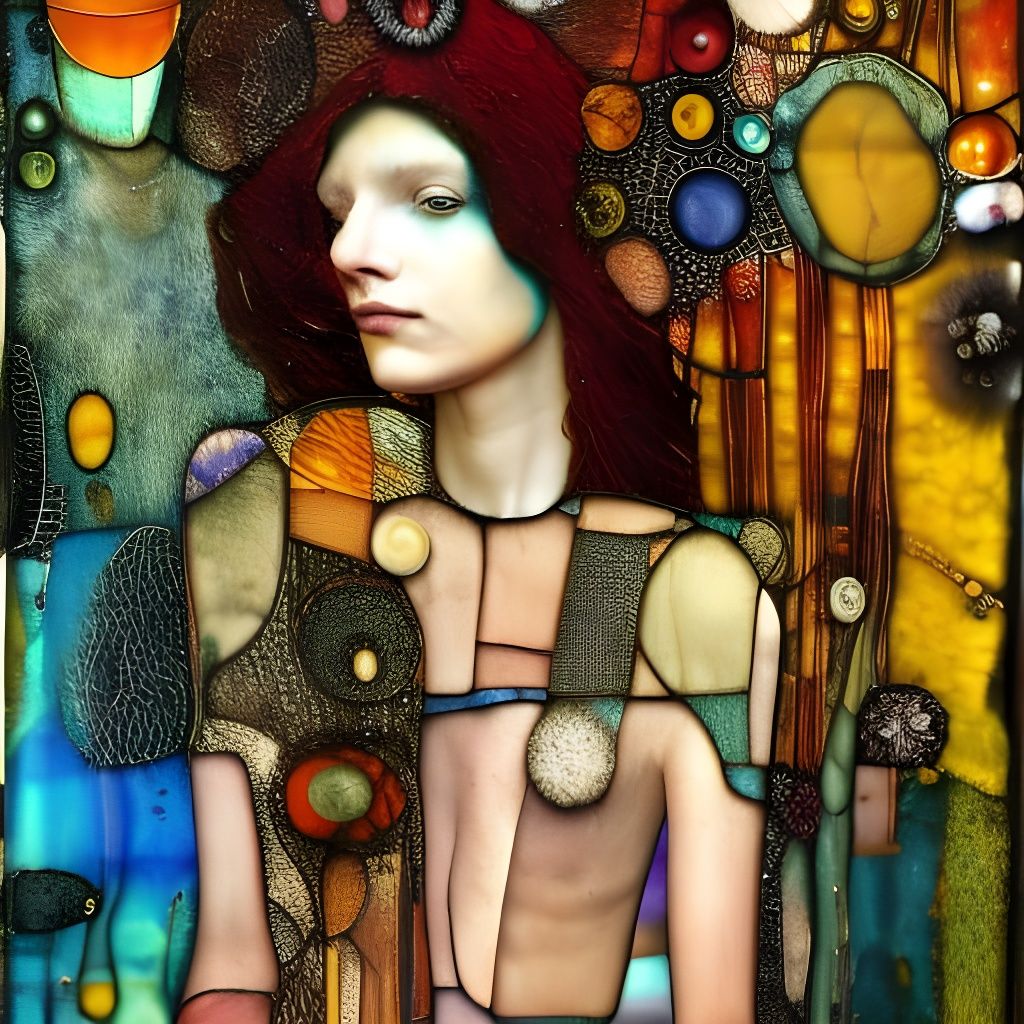 Abstract Woman in Multi-layered Mixed Media Collage