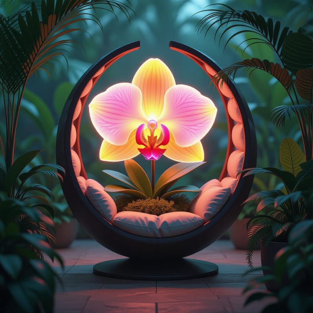 Bioluminescent Orchid Symbiont Chair, Photorealistic Style