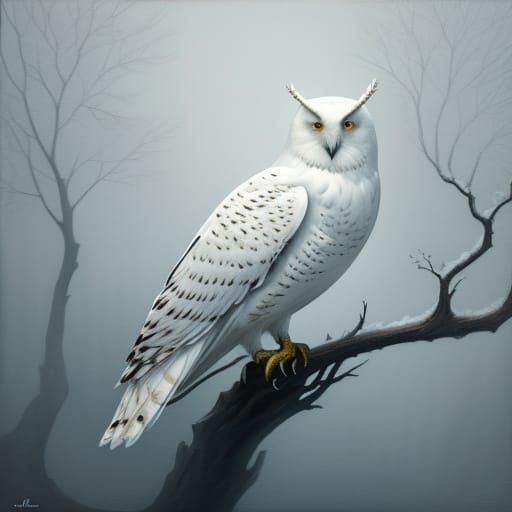 Surreal Snow Owl in Dali Style Oil Painting