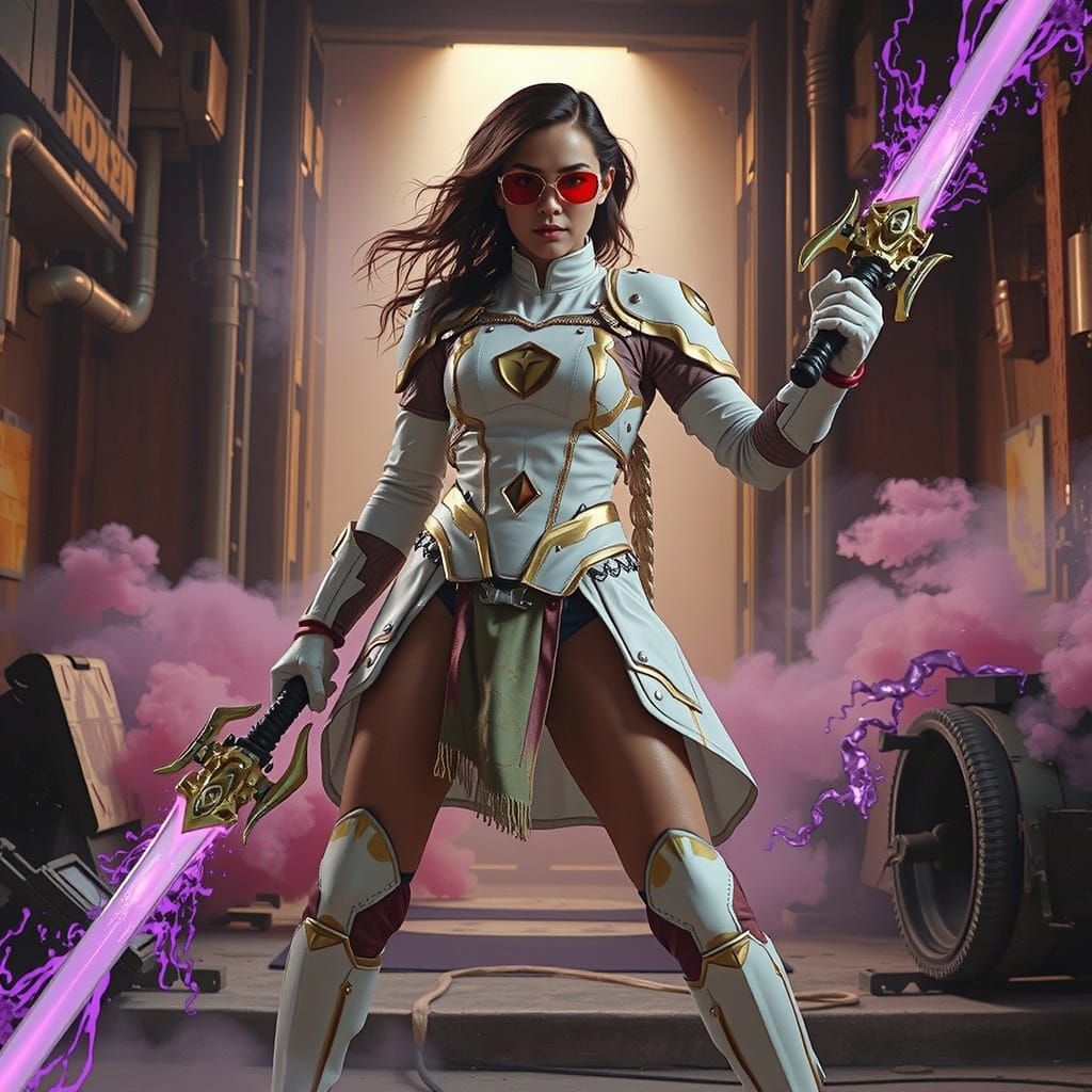 Futuristic Warrior Woman with Plasma Swords