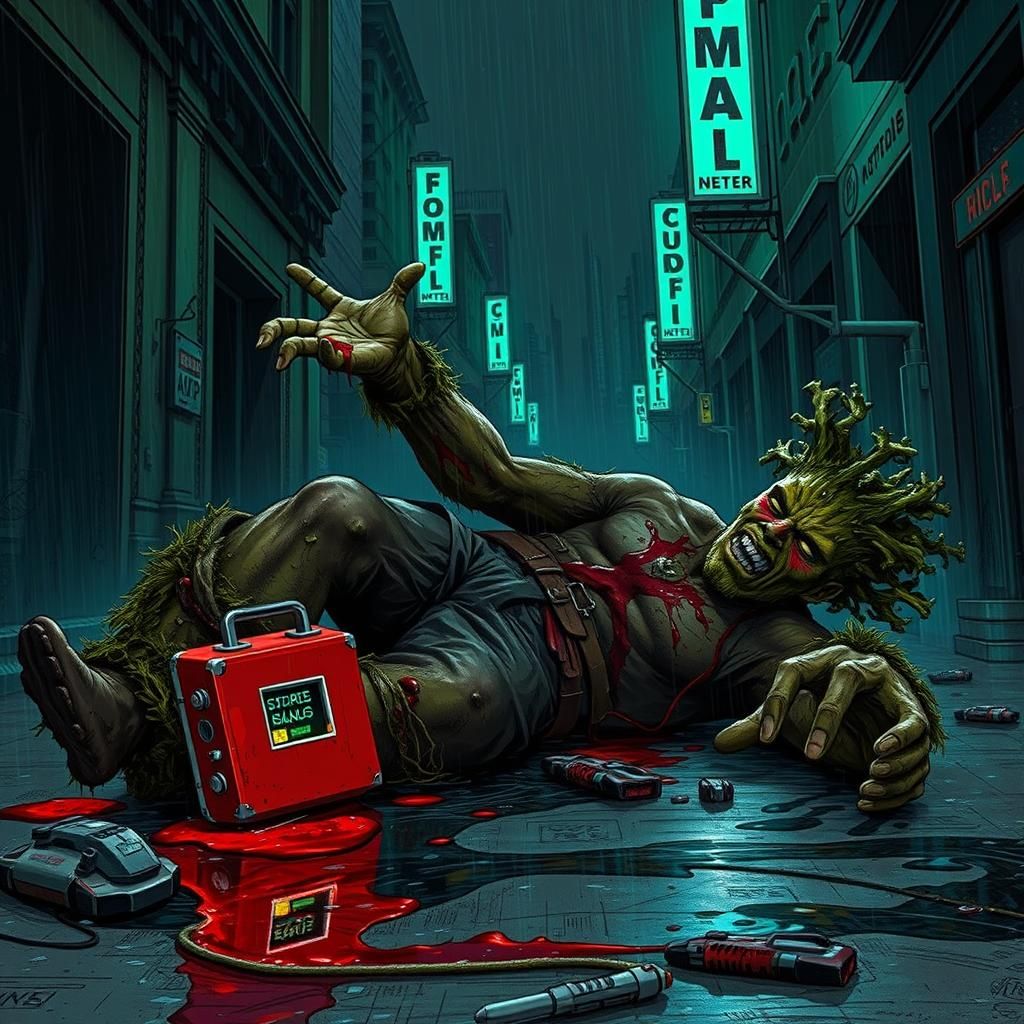 Wounded Tree Man Reaches for Red Box