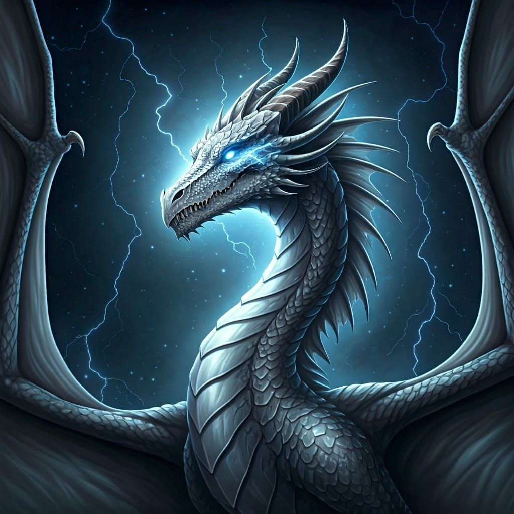 Majestic Lightning Dragon Soaring Through Starry Skies