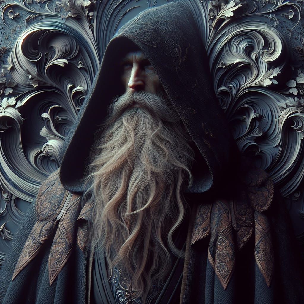 Fantasy Sage with Hidden Face in Digital Painting