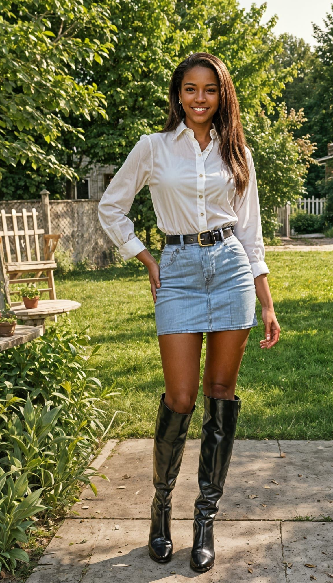 Woman in Miniskirt and Boots, Photorealistic Style