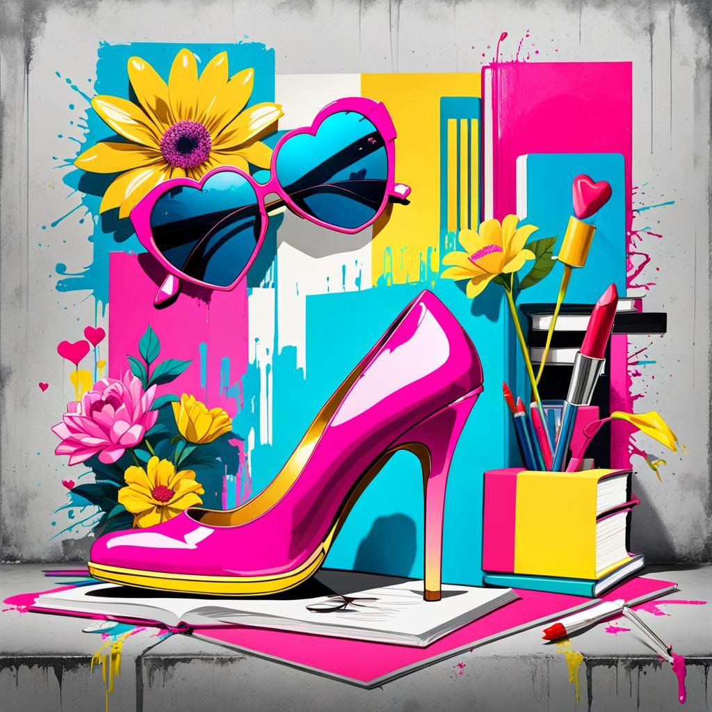 Graffiti Pop Art with School and Beauty Items