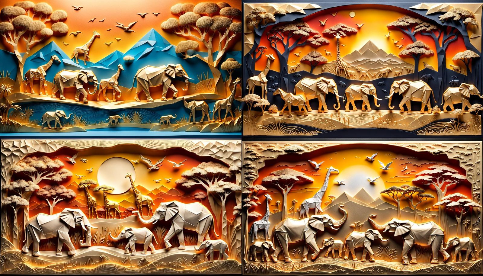 Origami Safari: 3D Bas-Relief with Gilded Accents