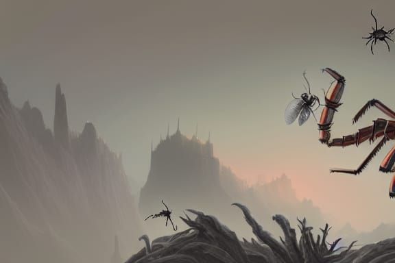Surreal Fantasy Landscape of Giant Insects
