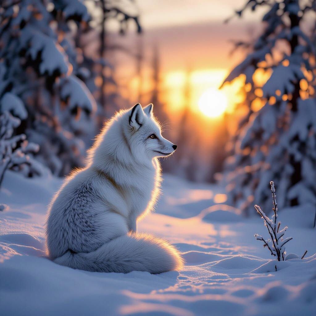 Arctic Fox in Winter Forest: Photorealistic Animal Portrait