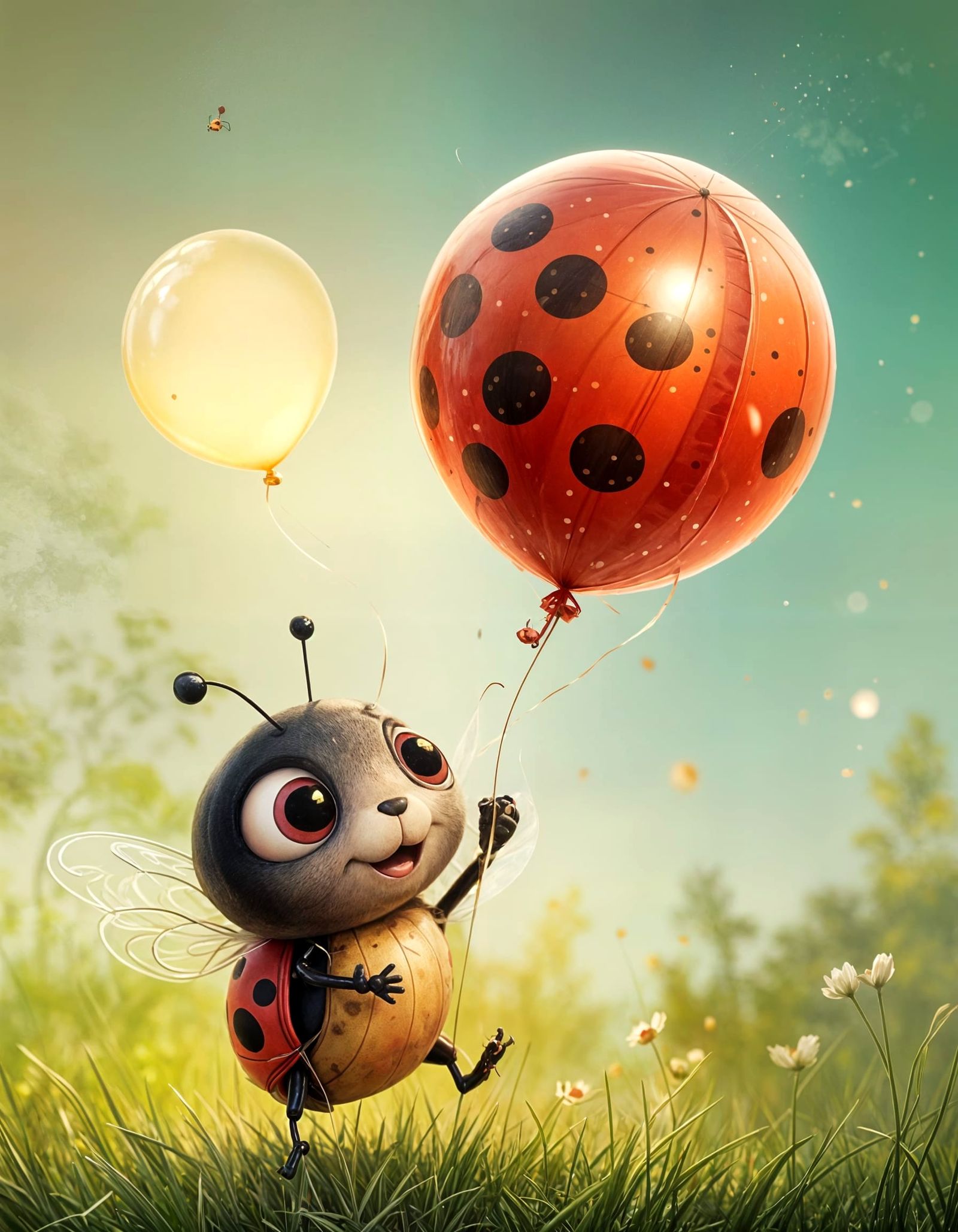 Ladybug and Balloon Illustration