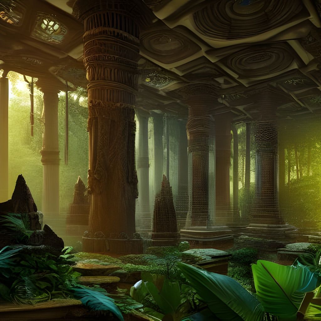 Intricate Jungle Temple Interior: Digital Matte Painting